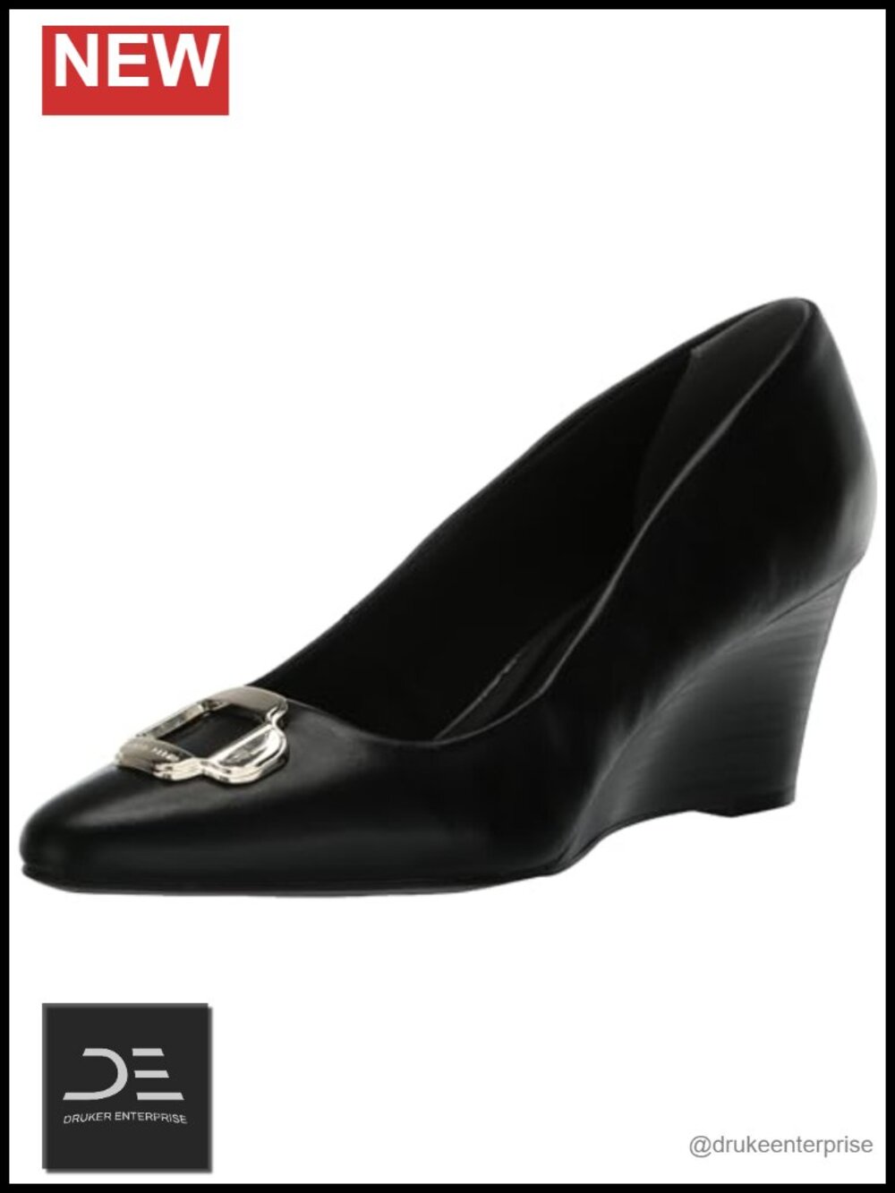 Women's Faux Leather Wedge Pumps Pointed Toe Metal Embellishment Comfort Heels